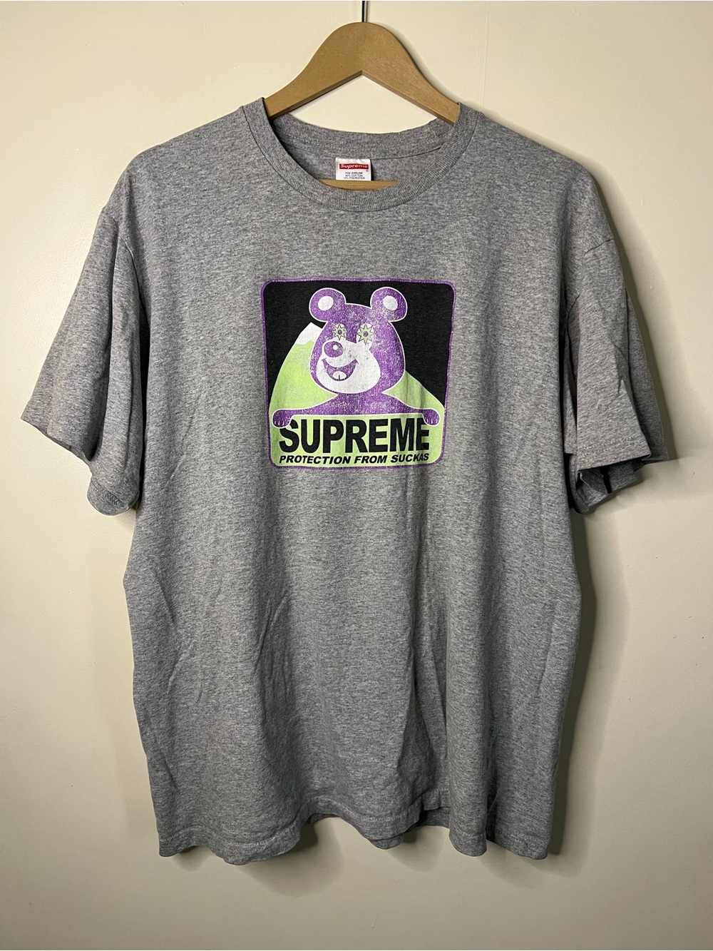 FW20 Supreme Bear Tee Protection From Suckas Grey T Shirt Size L